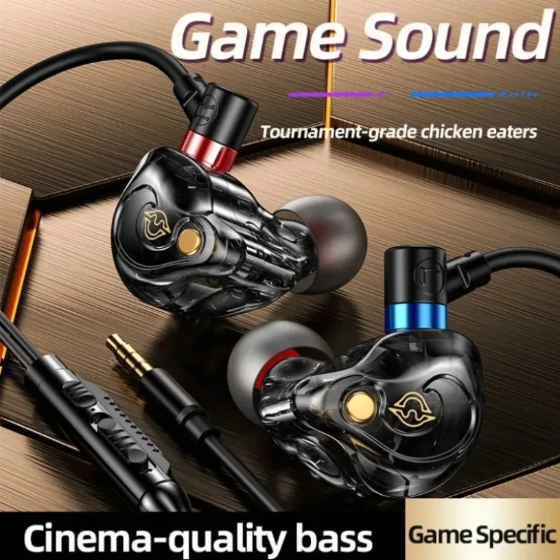 Gaming-Kopfhörer, kabelgebunden, geringe Latenz, 10-mm-Treiber, In-Ear-Kopfhörer, HiFi-Stereo-Ohrbügel für mobiles PC, Switch, Schwarz
