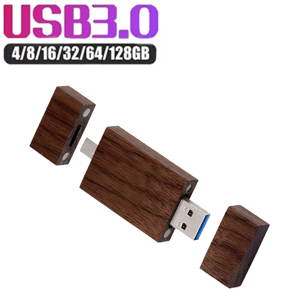 USB3.0 TYPE-C USB Stick Maple Wood USB Flash Drive 128GB 64GB 32GB Wooden Memory Stick 16GB 8GB 4GB Mini Pen Drive Business Gift