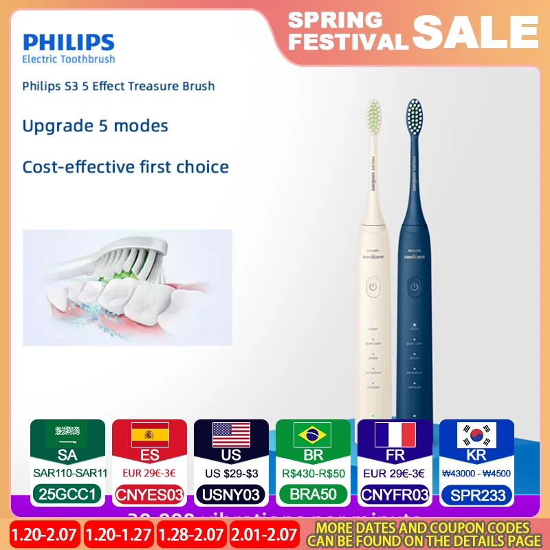 PHILIPS HX2471 Electric Toothbrush HX2033/02 USB Interface Adapted Brush Head Recommended Lovers Adult Sonic Toothbrush Machine