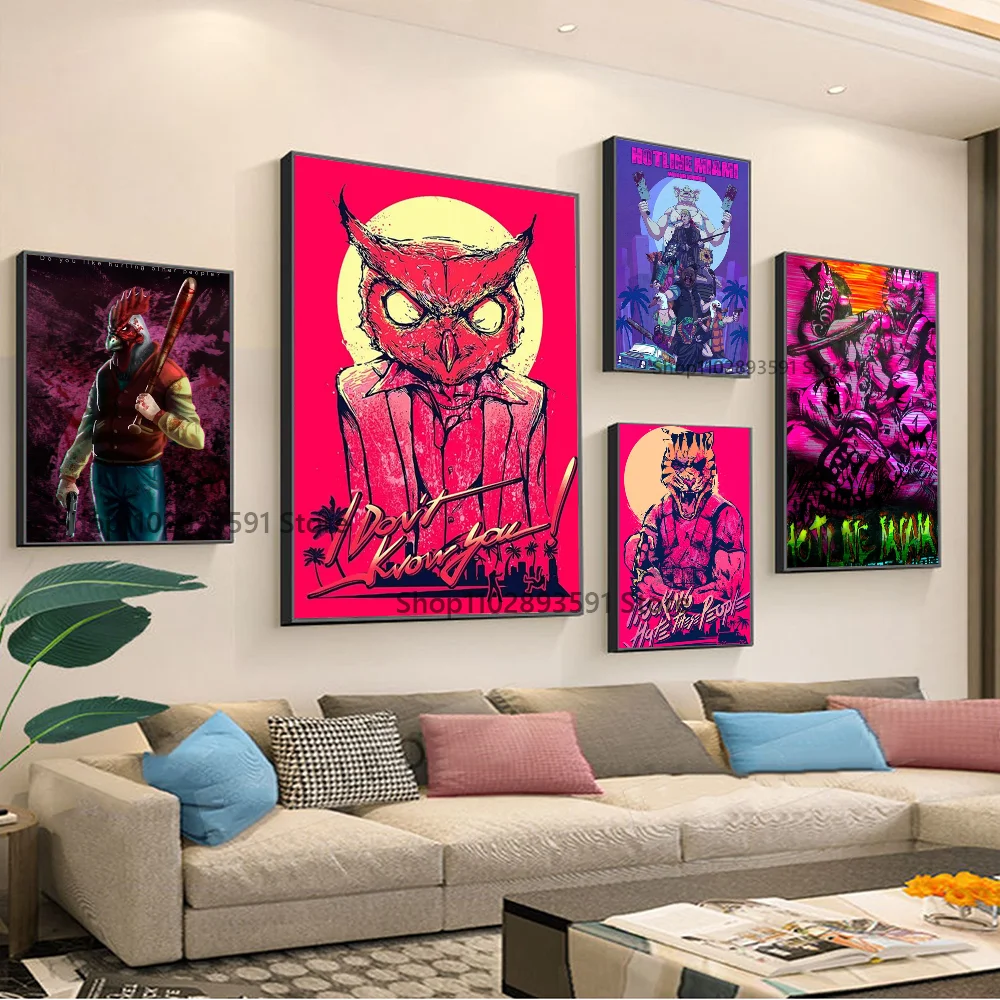 1pc Hotline Miami Poster Hot Classic Adventure Game Poster HD Posters Home Room Bar Cafe Decor Art Wall Painting Picture
