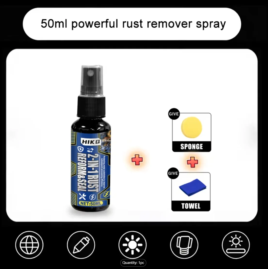 Powerful Rust Remover Spray with Sponge & Towel, Rust Reform & Seal Cleaner for Car Metal Surface, Auto Maintenance & Household