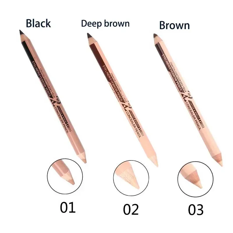 1Pcs Double-headed Black Eyebrow Pencil Dual-use Waterproof Lasting Anti-dark Circles Concealer Pen