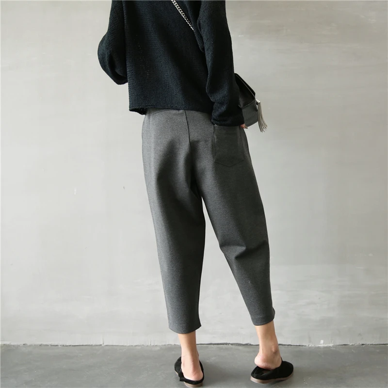 بنطلون نسائي كاجوال بخصر عالٍ ولون سادة، فضفاض بطول تسعة أرباع، على الطراز الكوري، عصري ومريح من مزيج القطن لتشكيل الساق