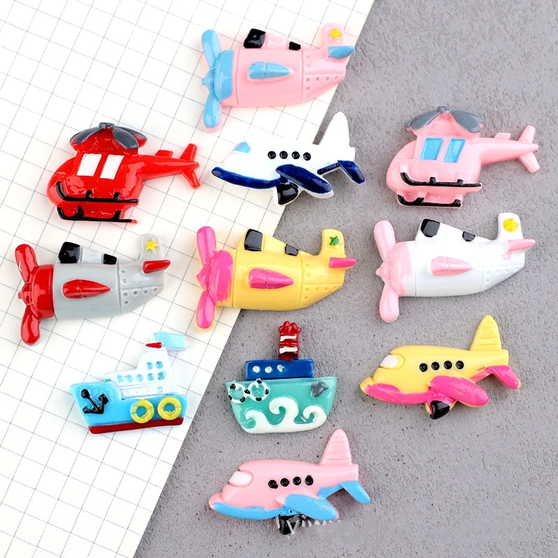 Resin Airplane Flat Back Cabochon Scrapbook 10pcs Kawaii Cartoon Ship Plane Aircrafts Resin DIY Embellishments Accessories