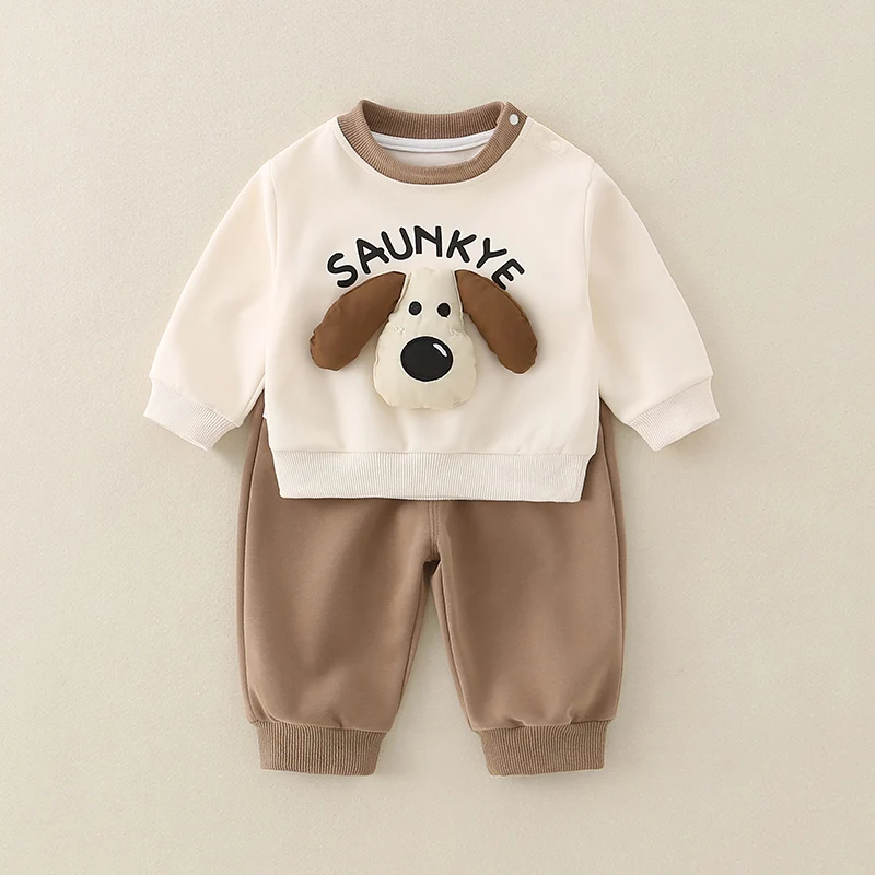 Children's Faionable Cartoon Outfit Set Autumn Clothes 2025 New Sle Baby Boys Girls Hoodie Pants Two-Piece Set Trendy