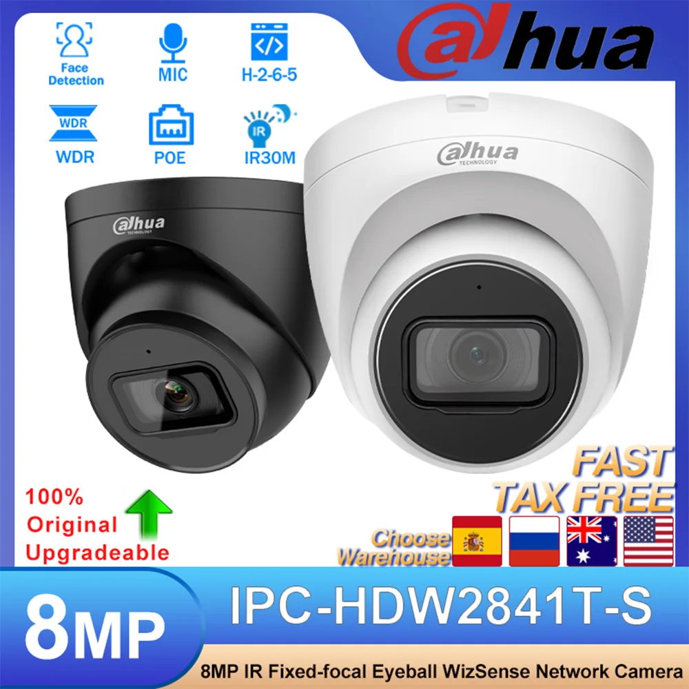 dahua original ipc hdw2841t s 8mp poe ir30m wdr globo ocular focal fixo wizsense camera de rede ip67 microfone embutido slot sd h265 mais smd 01