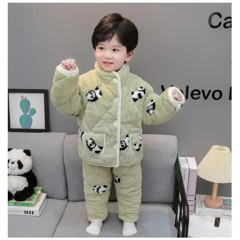 

Трехслойные пижамы с хлопковой подкладкой для мальчиков, фланелевые флисовые теплые детские домашние костюмы из кораллового флиса с героями мультфильмов, домашняя одежда для детей, зимняя одежда