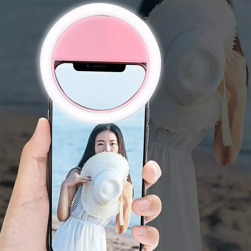 Selfie Ring Light USB Rechargeable Portable Circle Clip-on Led Selfie Fill Light dla iPhone Android Smart Phone Girl Makes up