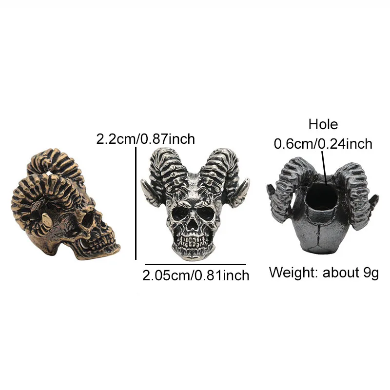 Goat Horn Skull Head Brass Knife Beads EDC Outdoor DIY Paracord Accessories Woven Lanyard Pendants Jewelry Punk Bracelets Charms