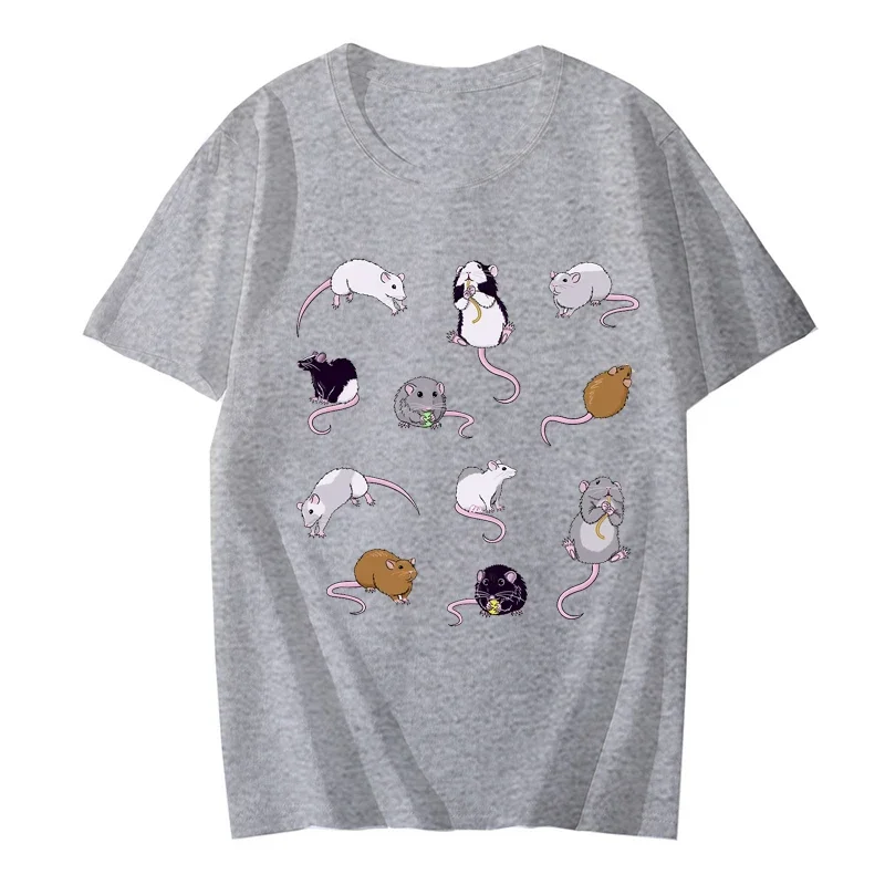 Rat T-Shirt for Women Harajuku Animal Tops Summer Casual Fashion Tshirt Vintage Paddy Print Female T-Shirts Rat Women's Clothing