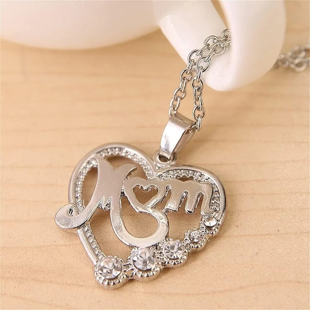 Clover Mother Daughter Necklace Fashion Crystal Mom Letter Pendant Gift To Mom Alloy Clavicle Chain Jewelry Accessories