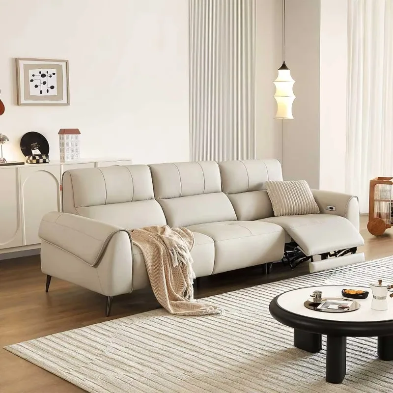 Three-Seat Rectangular Electric Leather Sofa Set for Home Hotels Elegant Living Room Furniture Comfortable Leather Couch
