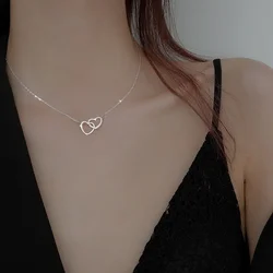 Silver Color Double Heart Choker Necklace for Women Girl Party Clavicle chain Gifts Jewelry