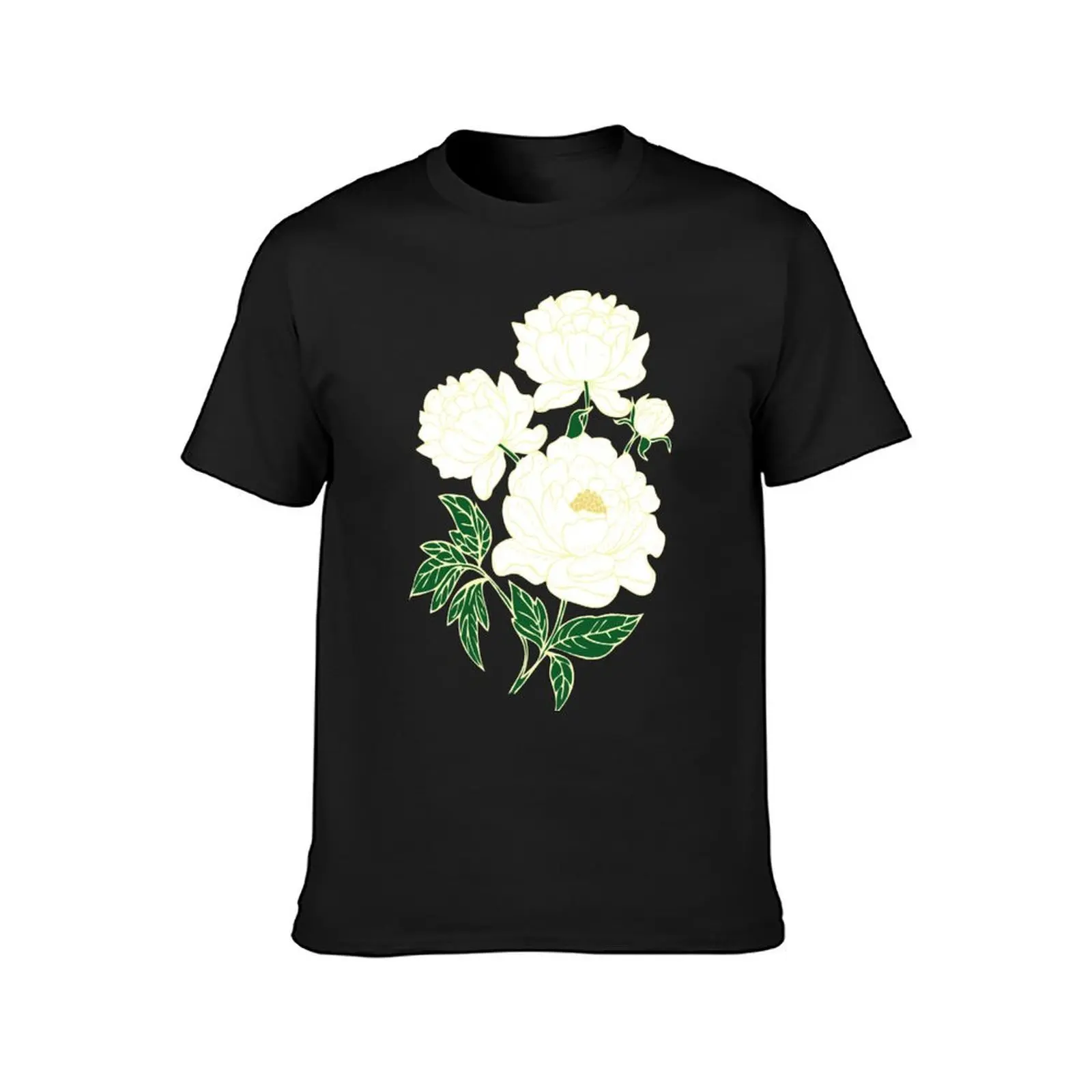 White Peonies T-Shirt korean fashion boys whites mens t shirts pack