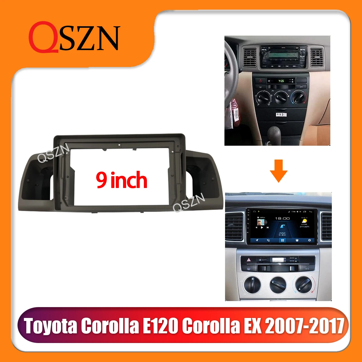 

QSZN 9 Inch Car Frame Fascia For Toyota Corolla E120 Corolla EX 2007-2017 Panel Fitting Frame Dashboard Mount Kit 2 Din