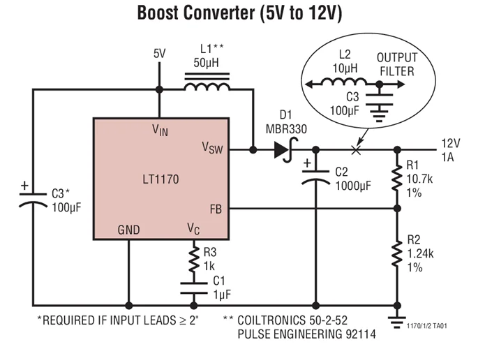 LT1170CT LT1170IT LT1170IQ LT1170 — высокоэффективные импульсные регуляторы 100 кГц, 5 А, 2,5 А и 1,25 А
