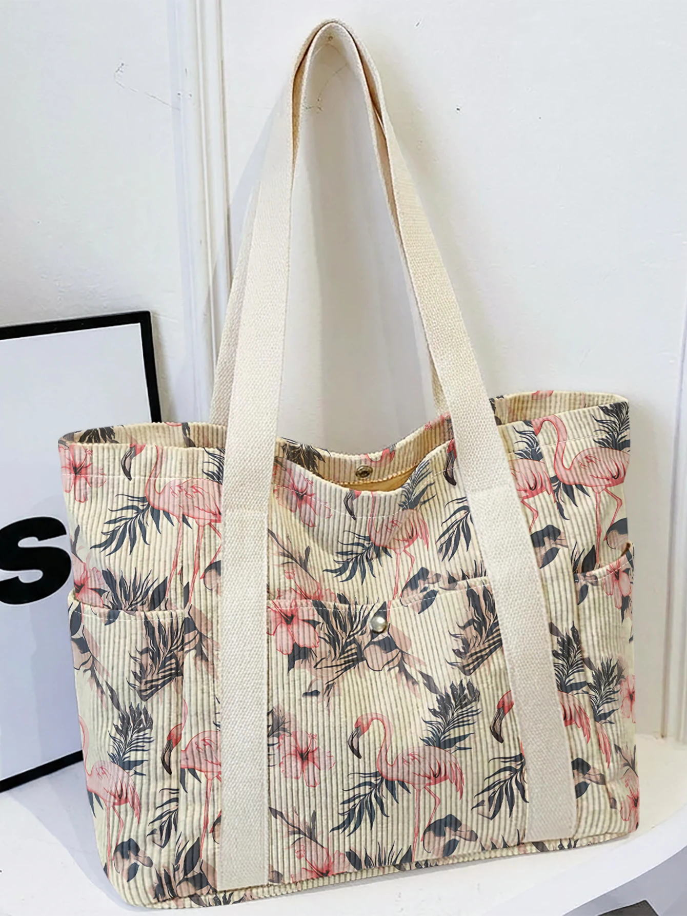 bolsa-de-tecido-tipo-veludo-com-estampa-floral-de-flamingos-grande-capacidade-com-varios-compartimentos-ideal-para-usar-ao-ombro-para-a-escola-compras-e-uso-diario