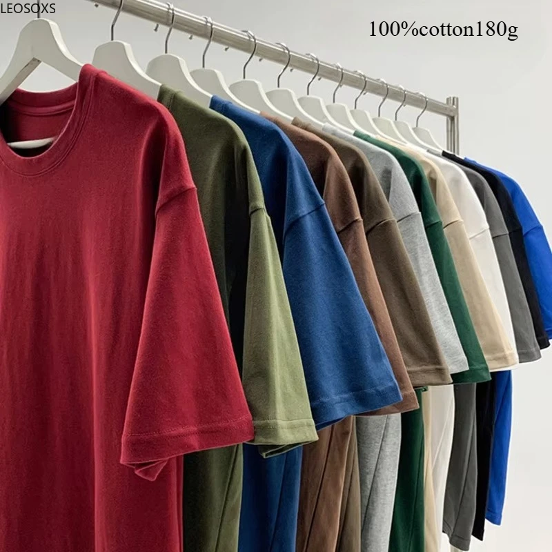 Sommer 100 % reine Baumwolle 180 g Herren-T-Shirt aus reiner Baumwolle einfarbig Herren-Kurzarm-Top Sommer-Herren-Casual-Basic-T-Shirt