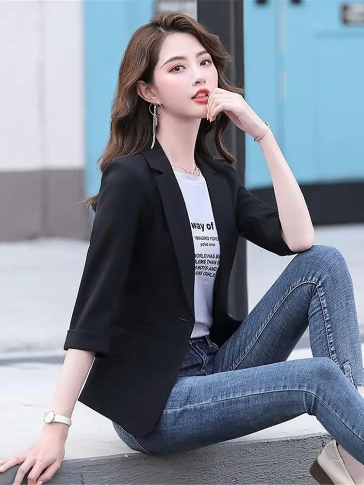 

Slim Fit ort Sve Bla White Тонкий костюм Jaet для женщин Лето Новый Sle Легкий Profional Work orm West...