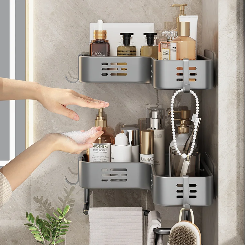 Custom Bathroom Storage Rack No Drilling Wall-Mounted Bathroom Washstand Storage Organizer Corner Storage Magic