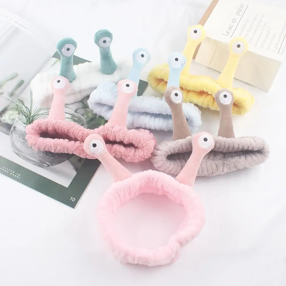 Cartoon Big Eye Snail Headband Cute Elastic Wash Face Makeup Hair Band Soft Warm Coral Fleece Hairbands For Women Girls Turban