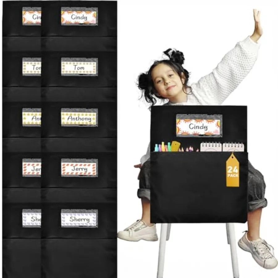 24 Pcs Classroom Chair Pockets, 19.49 x 15.94 inch Chair Pockets For Classroom, Seat Sacks for Classroom Chairs, Buddy Pocket,