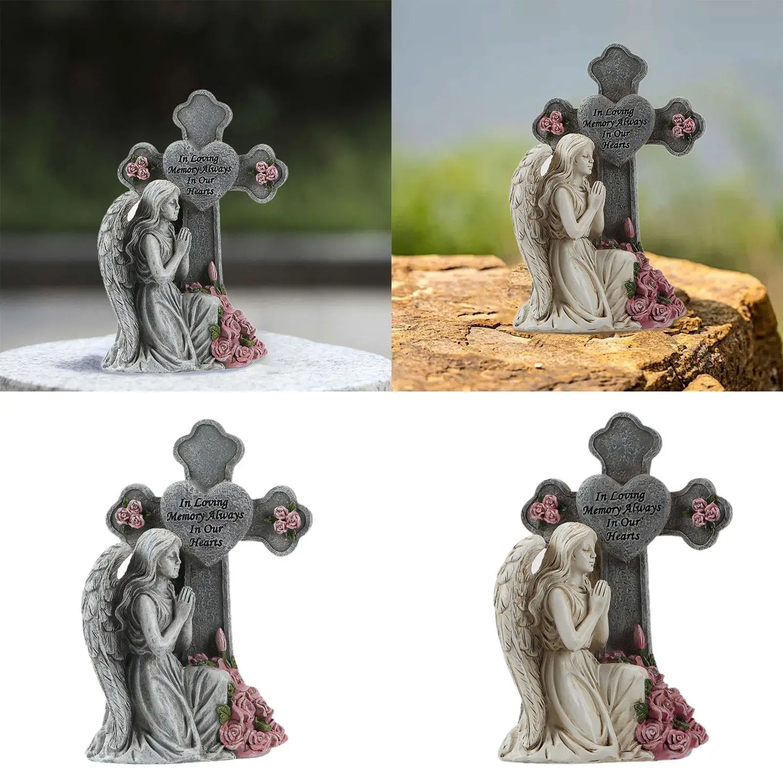 

Solar Garden Statue Cross Angel Figurine Resin Condolence Gift Decorative Sculpture for Lawn Pathway Outside Landscape Backyard