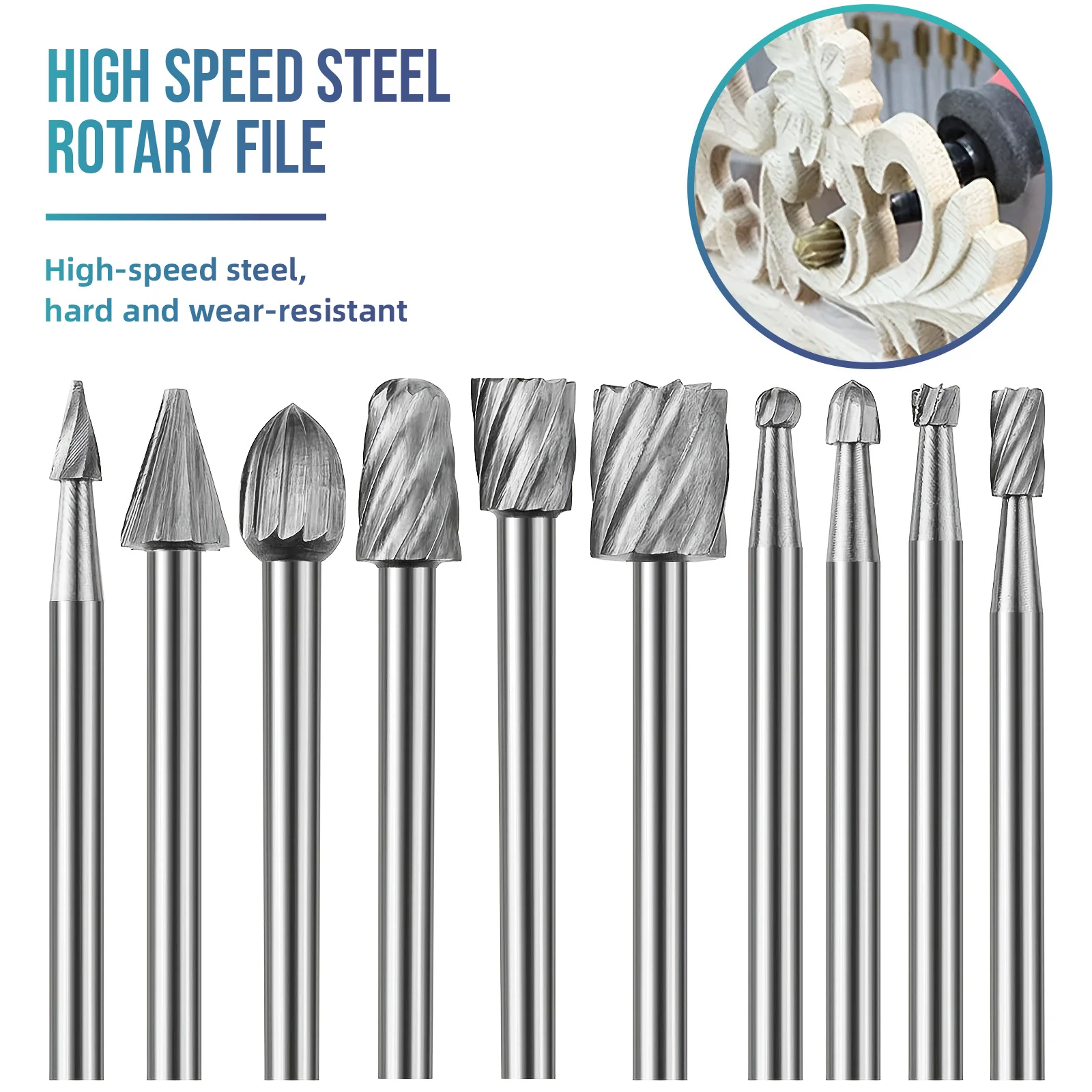 

10pcs HSS Rotary File For Steel Milling Cutters For Metal Rat-tail File Hard Metal Rotary File Set Compatible Woodworking Tool