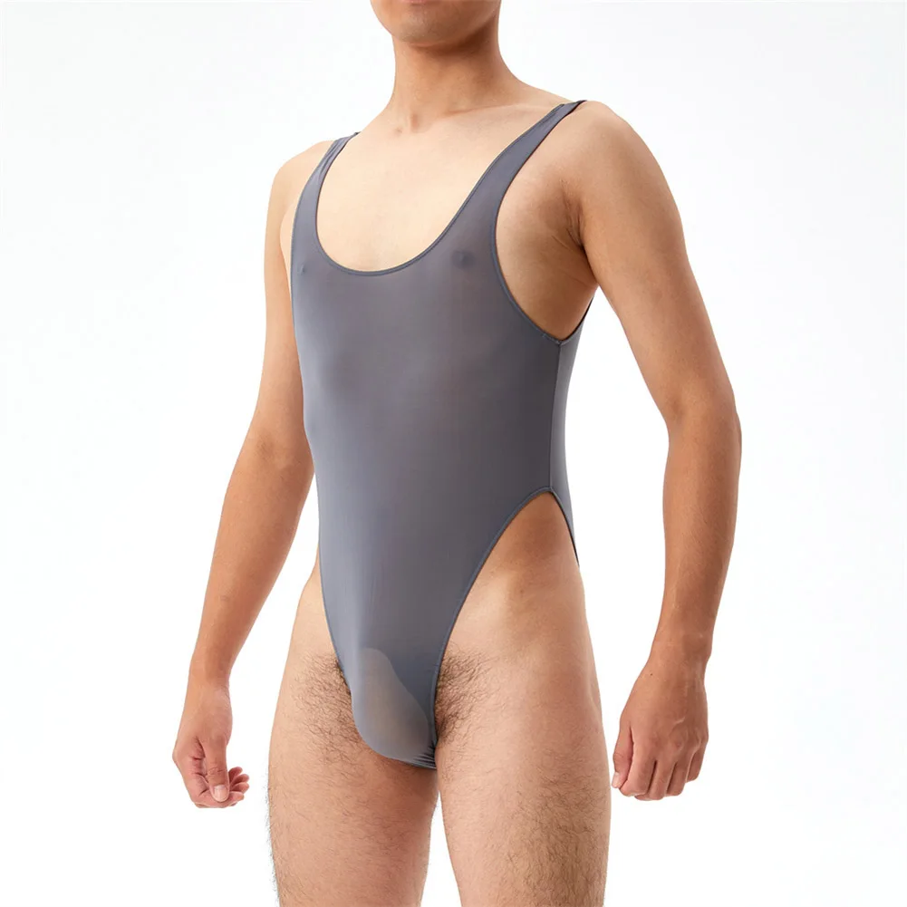 Mens Bodystocking บอดี้สูท U นูน Big Bulge POUCH ชุดชั้นในแขนสั้น Slim Romper Jumpsuits Slim Romper