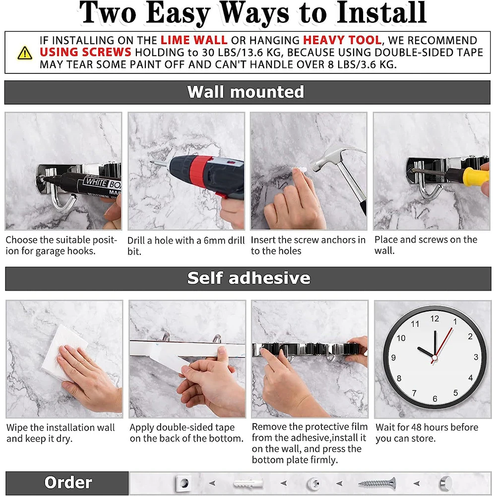 جدار جبل  حامل المكنسة  الفولاذ المقاوم للصدأ  5 رفوف مع 4 خطافات  منظم مكنسة الممسحة  واجب ثقيل  غرفة الغسيل  المرآب  شماعات تخزين