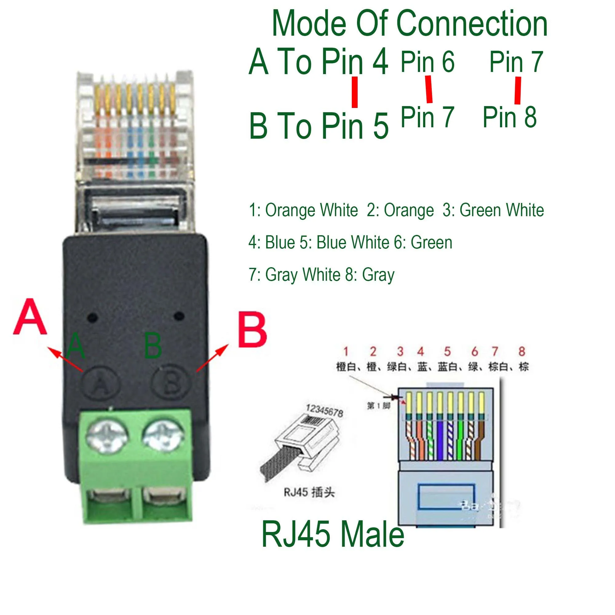 10pcs RJ45 Male to 485 2 Pin (4 5P) Screw Terminal Adapter Connector Splitter CCTV DVR