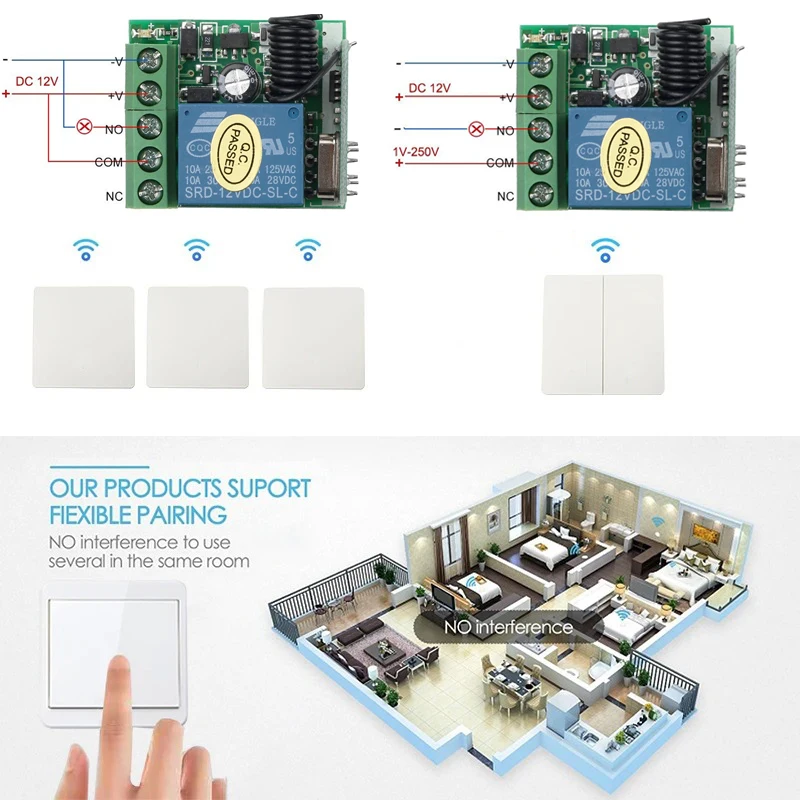 Światło bezprzewodowy inteligentny przełącznik 433Mhz 12V 24V 36V 72V 30A Panel ścienny przełącznik RF pilot zdalnego sterowania Mini przekaźnik