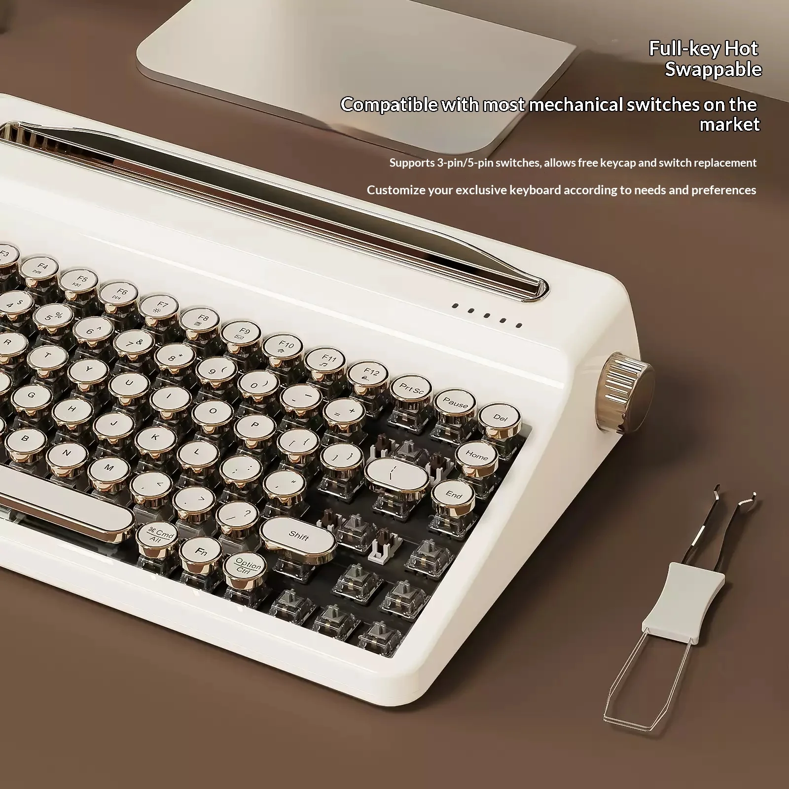 YUNZII QL75 Mechanical Keyboard Tri Mode Hot Swap Gasket Wireless Keyboard ABS typewriter style keycap Retro creativity
