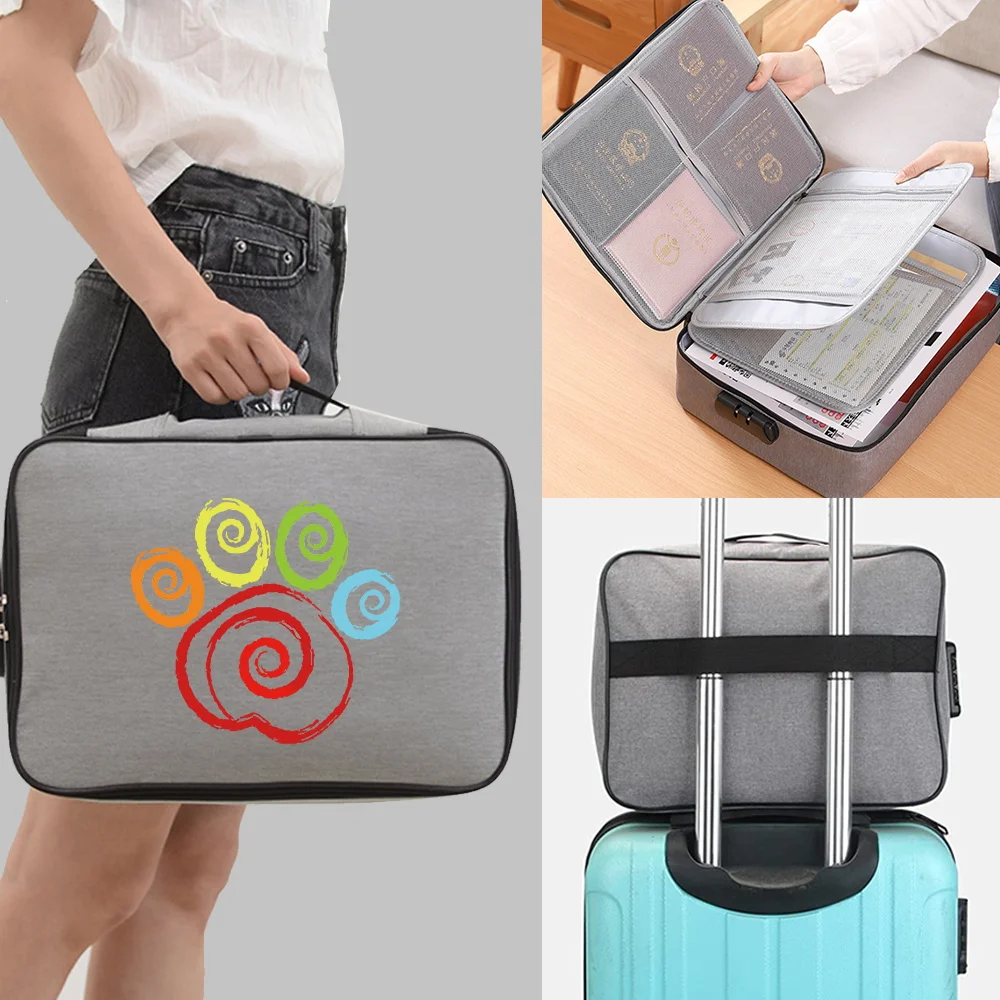 Large Capacity File Storage Bag with Lock Document Tickets Certificate Footprints Print File Travel Passport Briefcase Organizer