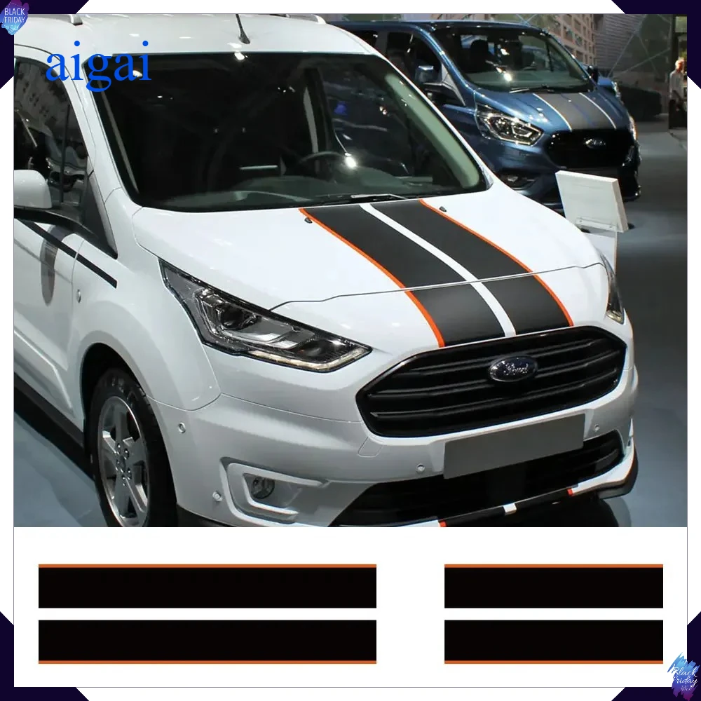 4 szt./zestaw Naklejki na maskę i tylne drzwi samochodu do Ford Transit Connect, akcesoria tuningowe, naklejki winylowe do kampera, samochodu sportowego