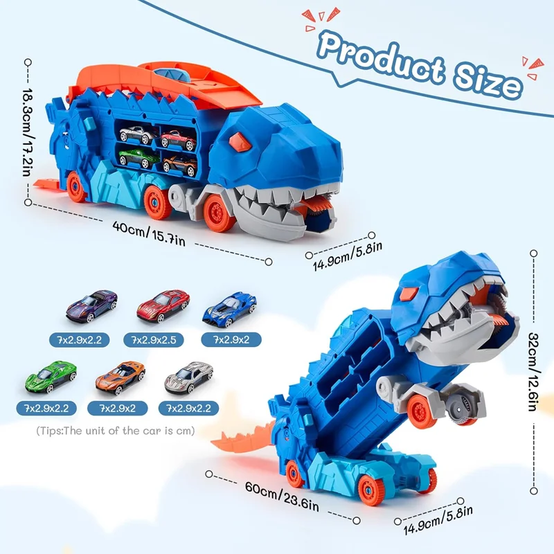 Opvouwbare transportdinosaurustruck met glijdende racebaan transformeert in staande T-rex Beste verjaardagscadeaus Speelgoed Jongens Meisjes Kind