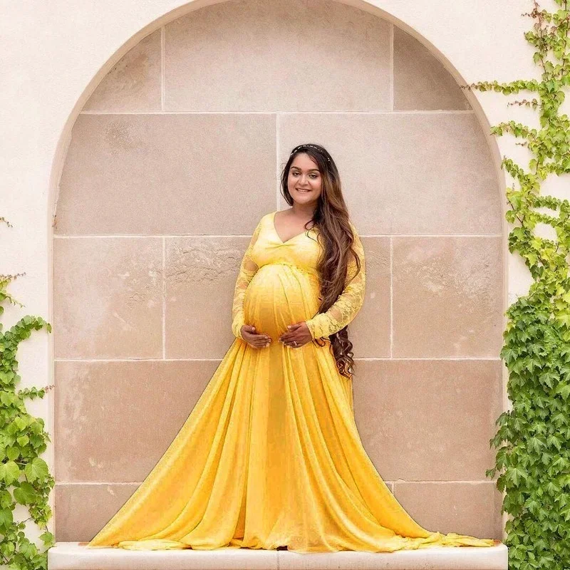 Pregnancy Dress Photo Shoot Maternity Dresses for Baby Showers Full Sleeve Maternity Gown Photography