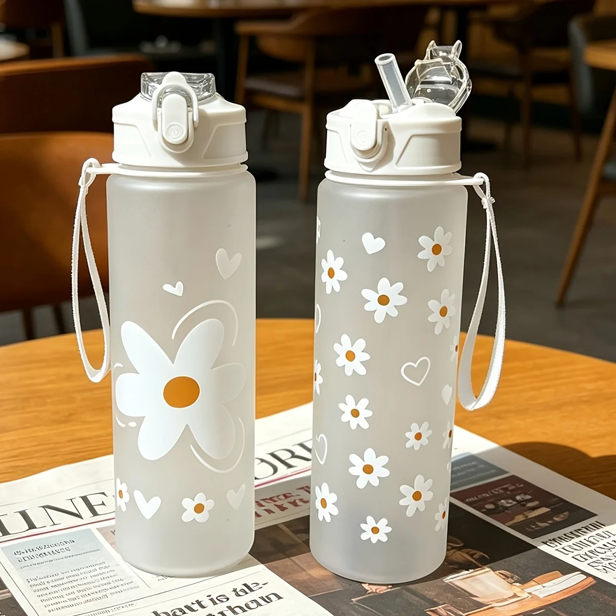 750ml Summer Daisy Straw Water Cup Portable Outdoor Camping Travel Drink Bottle Fresh Fashion Summer Best Gift Drinking Mug
