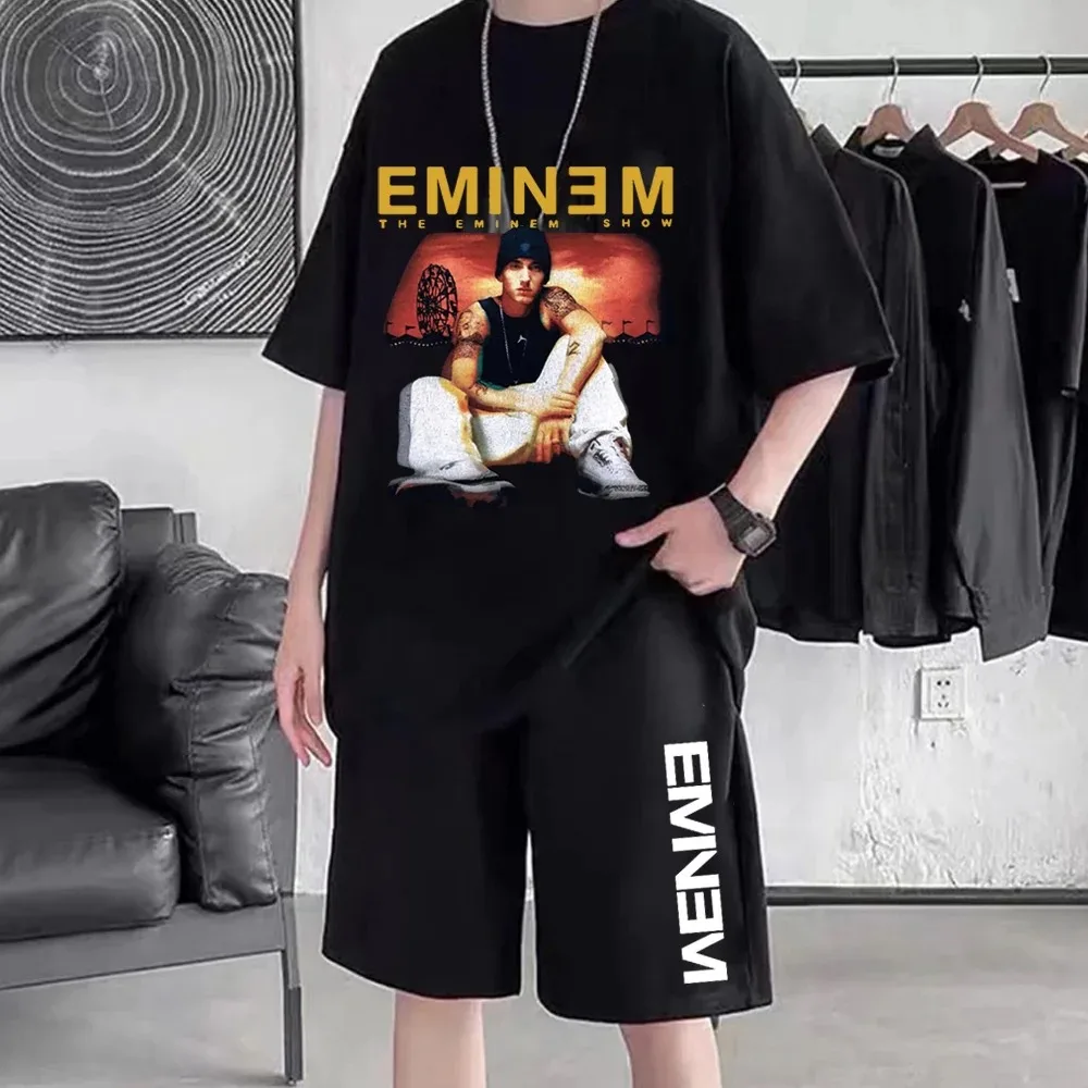 Eminem Slim Shady T Shirt szorty dla mężczyzn z krótkim rękawem strój sportowy oversize koszulki w stylu Casual krótkie spodnie Hip Hop zestawy