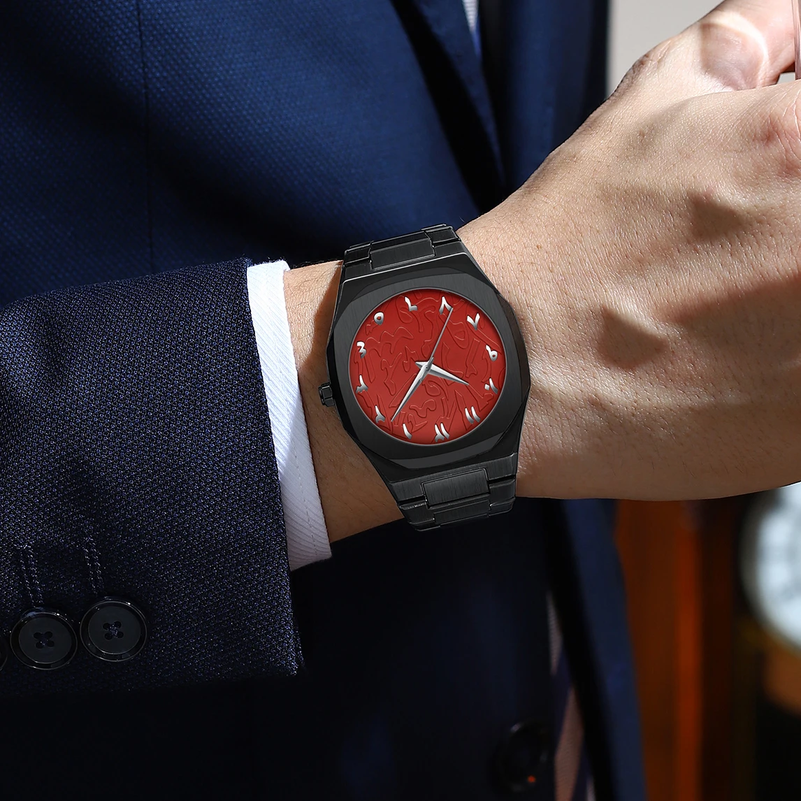 

Модные креативные арабские мужские наручные часы, деловые повседневные водонепроницаемые мужские кварцевые часы с ремешком из нержавеющей стали, мужской подарок