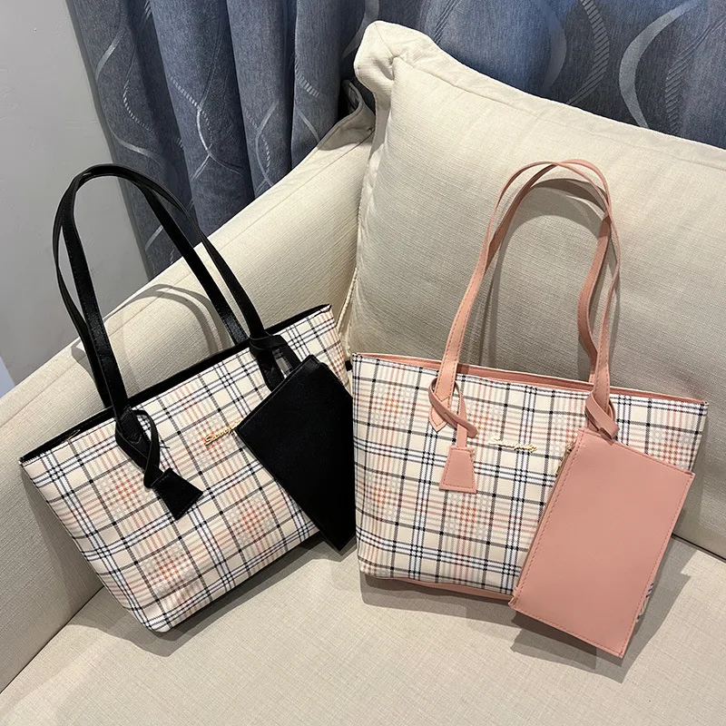 2024 New Plaid Print Tote Bag Large Capacity Shoulder Bag Fashionable and Elegant Women's Handbag