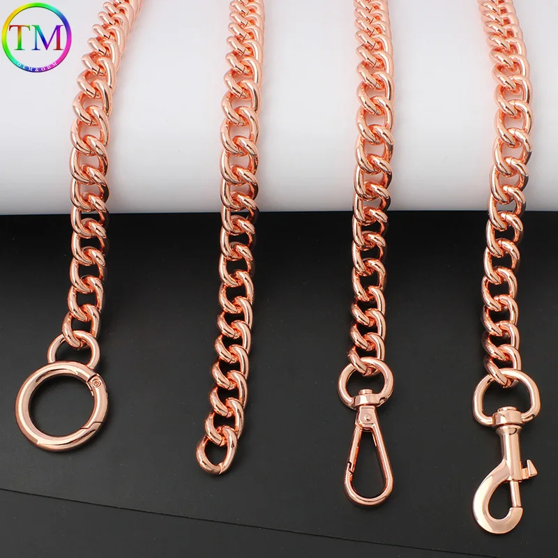 60-120cm Rose Gold Thick Round Aluminum Chain Durable Metal Snap Carabiner For Handbags Crossbody Chain Bags Strap Accessories