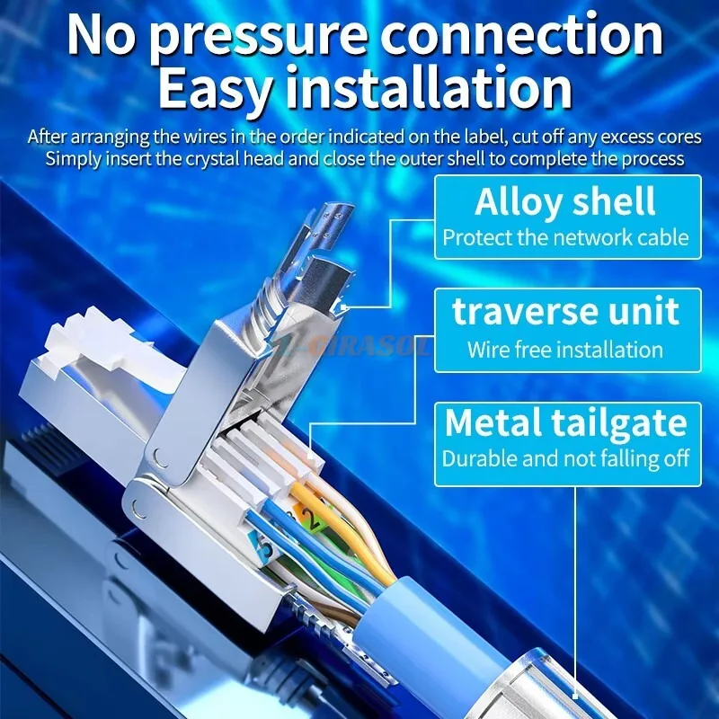 YOUYSI crystal free head engineering grade 8P8C pressure free RJ45 computer network cable connector tool free network connector