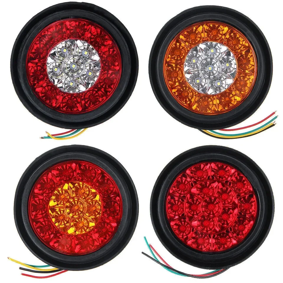 ATVOV 1x/2x 16 LED 4 Inch Round Rear Tail Light Brake Stop Side Marker Turn Singal Warning Light Truck Trailer  Tractor 12V 24V