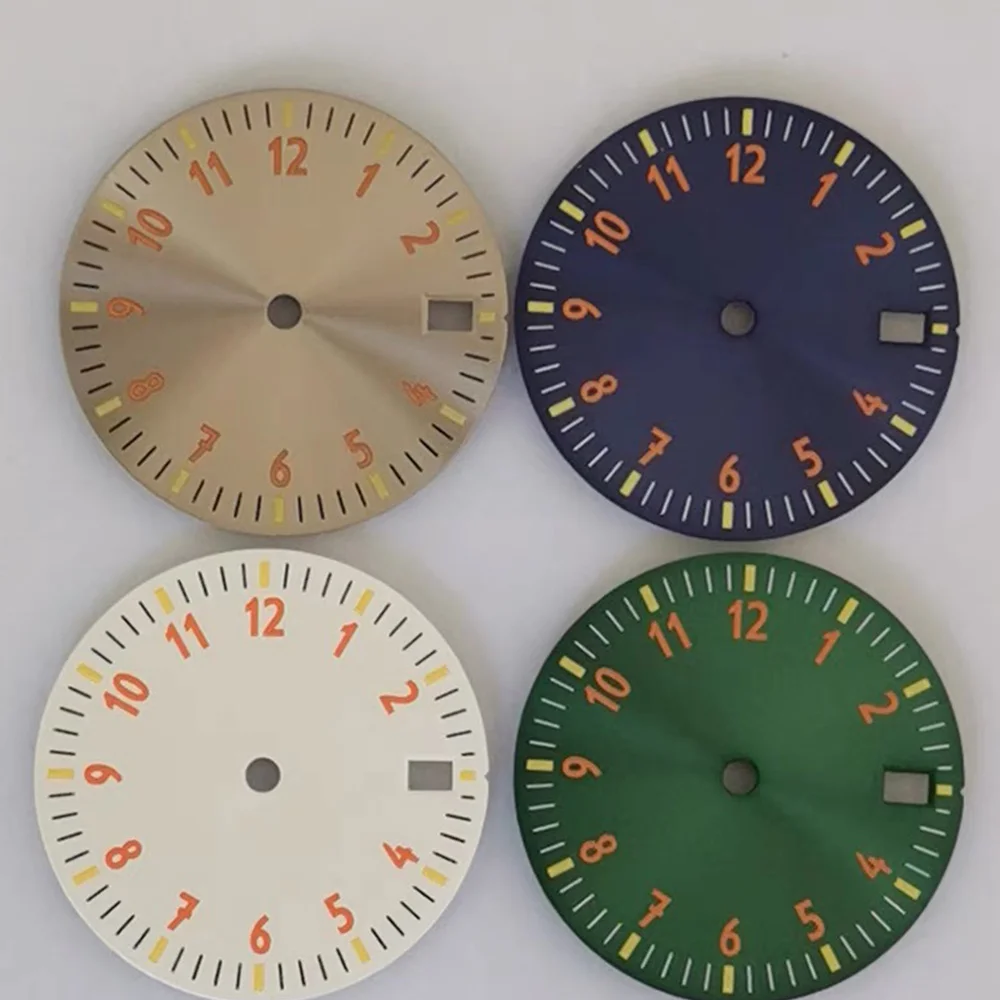 Zegarki tarcza NH35 Dial 28.5mm Log zmodyfikowana tarcza zielona świecąca twarz zegarka zmodyfikowane akcesoria do zegarków dla mechanizmów NH35 NH36