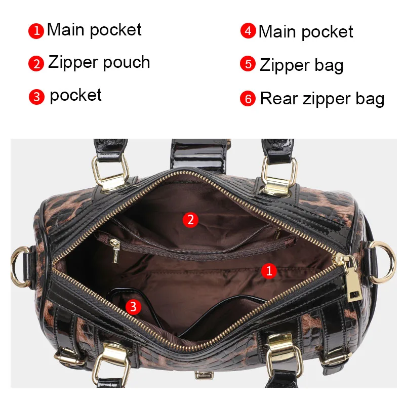 Aidrani Un sac à main tendance pour femme imprimé léopard en matériau brillant Technologie imperméable et résistante aux rayures et de haute qualité