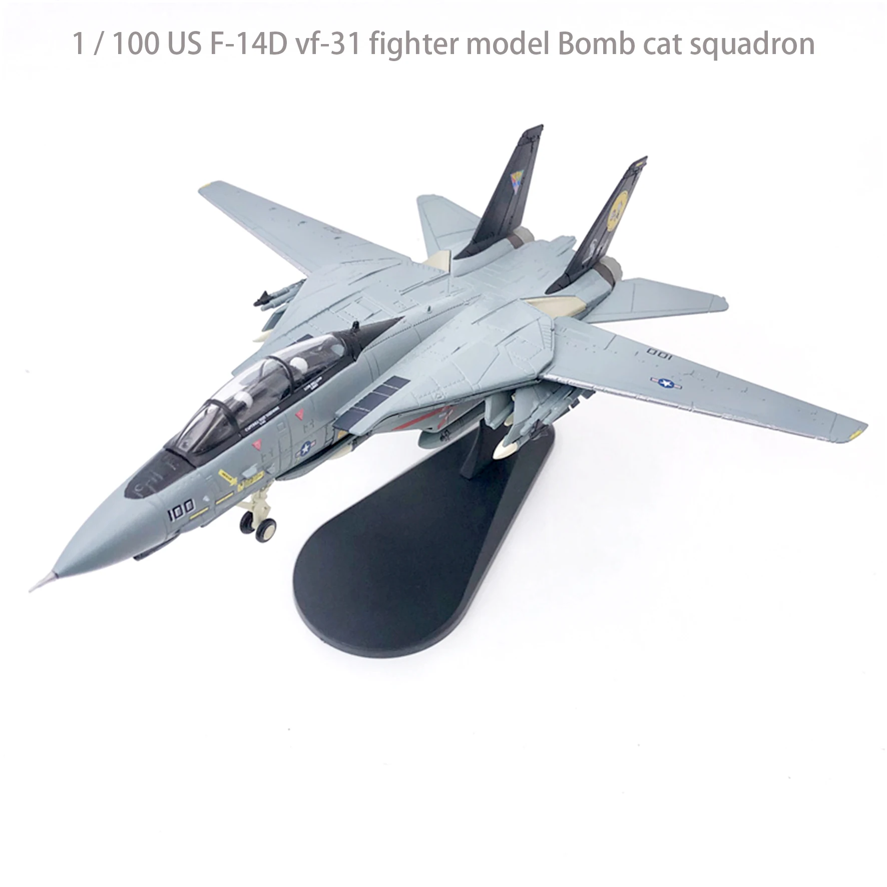 1 / 100 US F-14D vf-31 fighter model  Bomb cat squadron  Variable wing  Alloy collection model