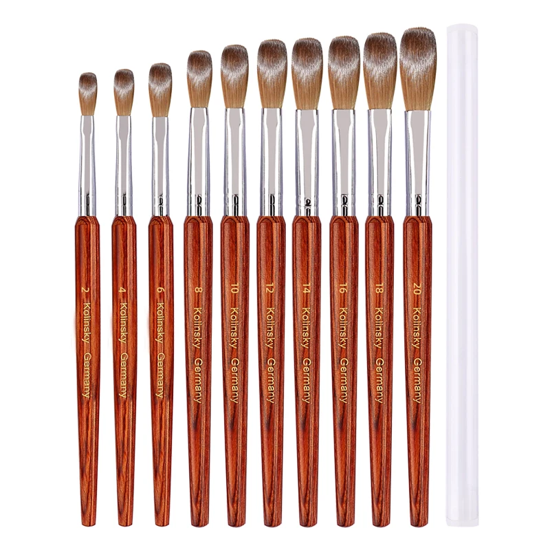 Cepillo de uñas acrílico Kolinsky de alta calidad, cepillo de visón para decoración de uñas, mango de madera, Gel, cepillo de manicura profesional, herramientas de dibujo, tamaño 4-20