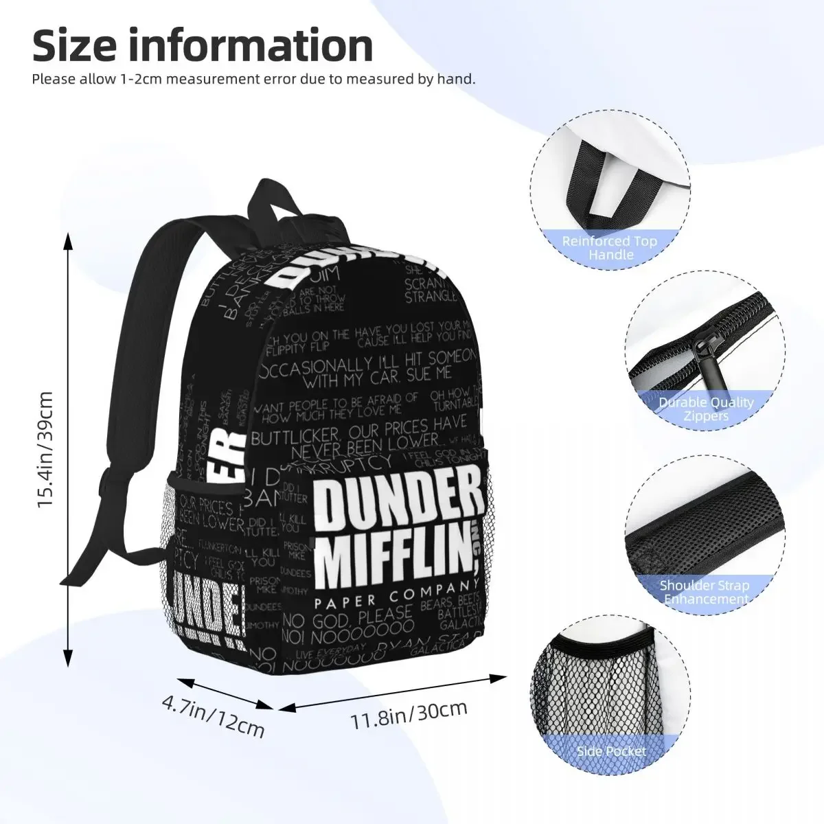 Dunder Mifflin Paper Company MatMichael Scott The Office Backpacks Teenager Bookbag School Bags Laptop Rucksack Shoulder Bag