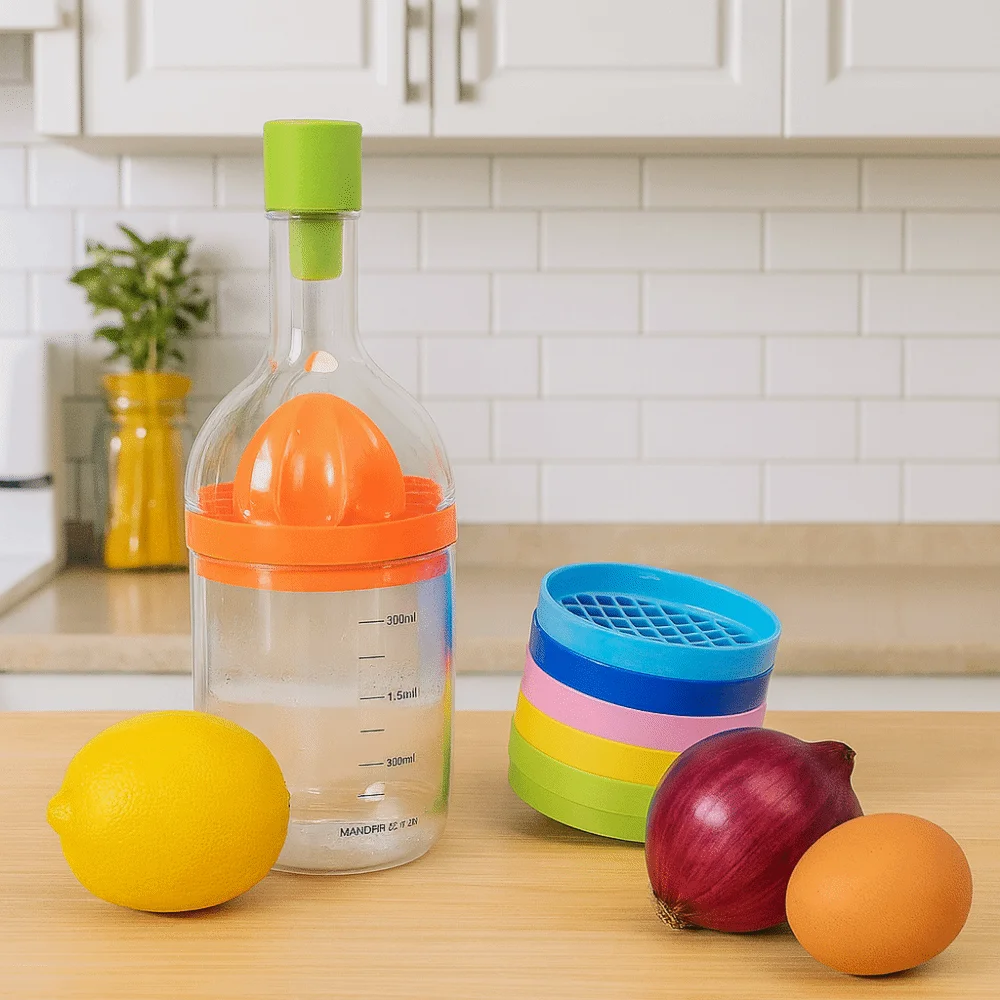 

Plastic 8 in 1 Kitchen Tool Fruit Slicer Squeezer Vegetable Cutter Opener Ginger Grater Lemon Manual Juicer Kitchen